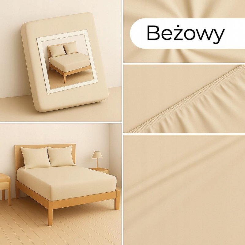 PRZEŚCIERADŁO Z GUMKĄ 180x200 BEŻOWY MATERAC ZAKŁADKA DO 25 CM