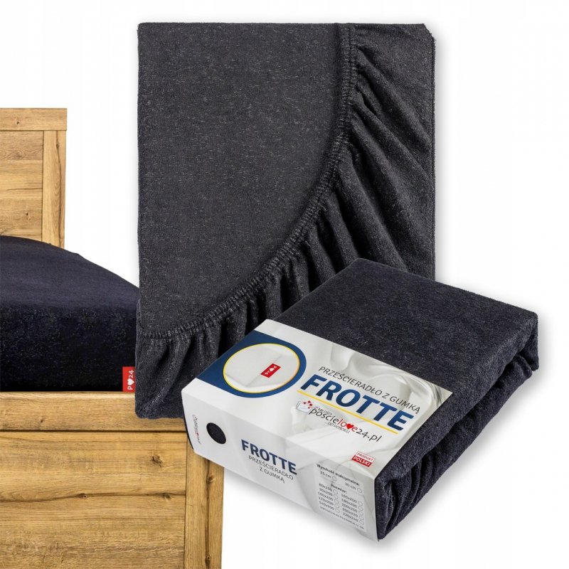 Prześcieradło Frotte z Gumką 120X200 Gruba Bawełna 200g Bok 30 cm czarny