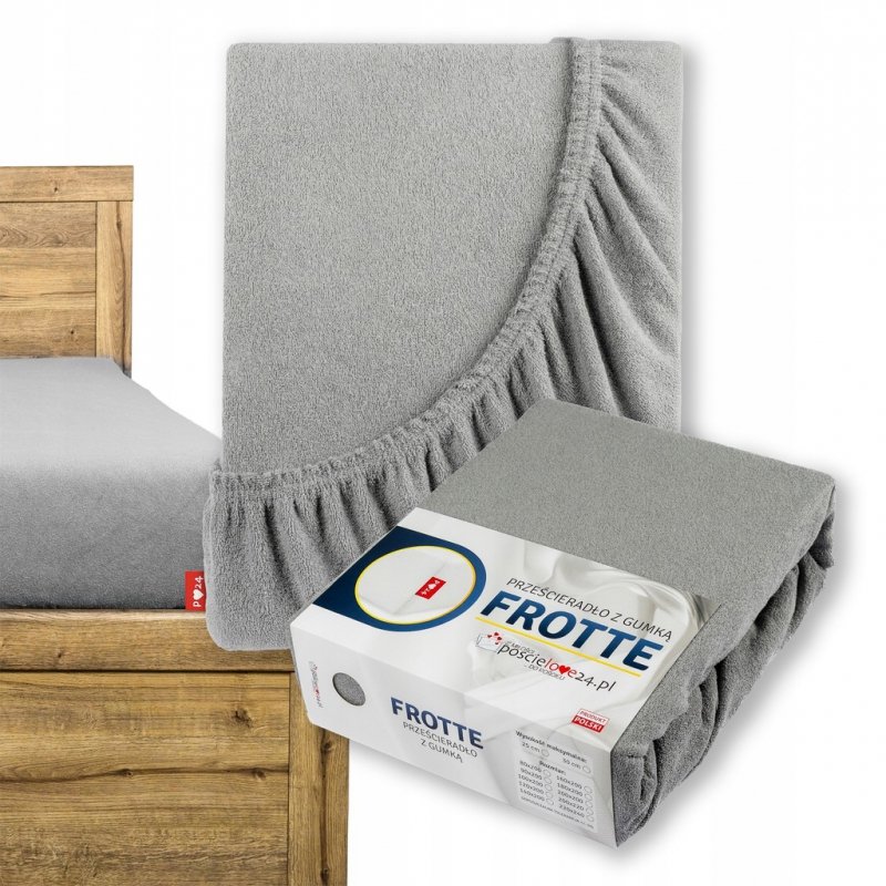 Prześcieradło Frotte z Gumką 220X240 Gruba Bawełna 200g Bok 30 cm stalowy