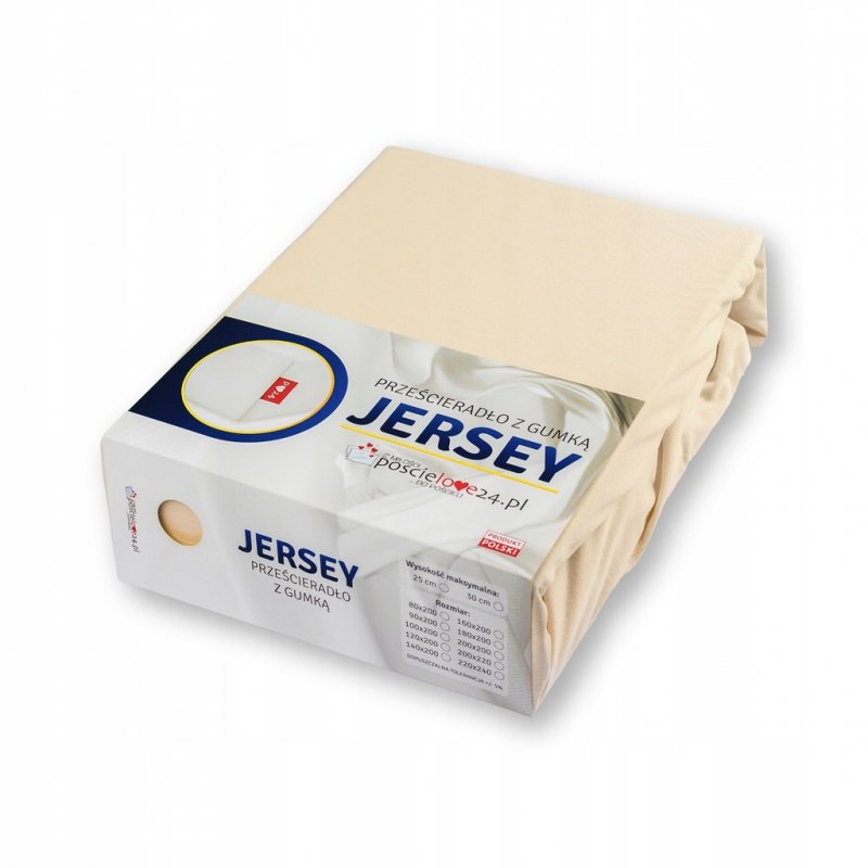 Prześcieradło Jersey z Gumką 220x240 Gruba Bawełna Bok 30 cm kość słoniowa