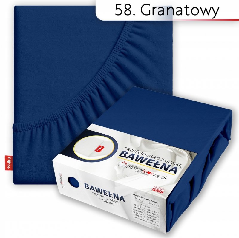Prześcieradło 160x200 z Gumką GRUBA Bawełna Premium Bok 30 cm Granatowy