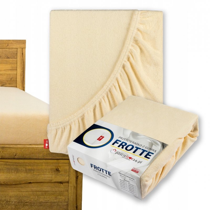 Prześcieradło Frotte z Gumką 200X220 Gruba Bawełna Bok 30 cm kość słoniowa