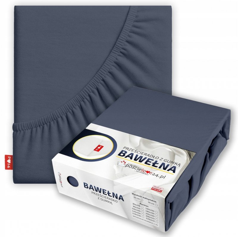 Prześcieradło 100x200 z Gumką GRUBA Bawełna Premium Bok 30 cm Popiel ciemny