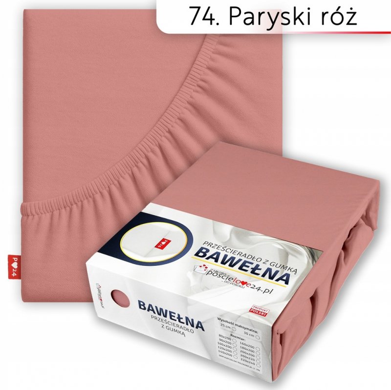 Prześcieradło 200x200 z Gumką GRUBA Bawełna Premium Bok 30 cm Paryski róż