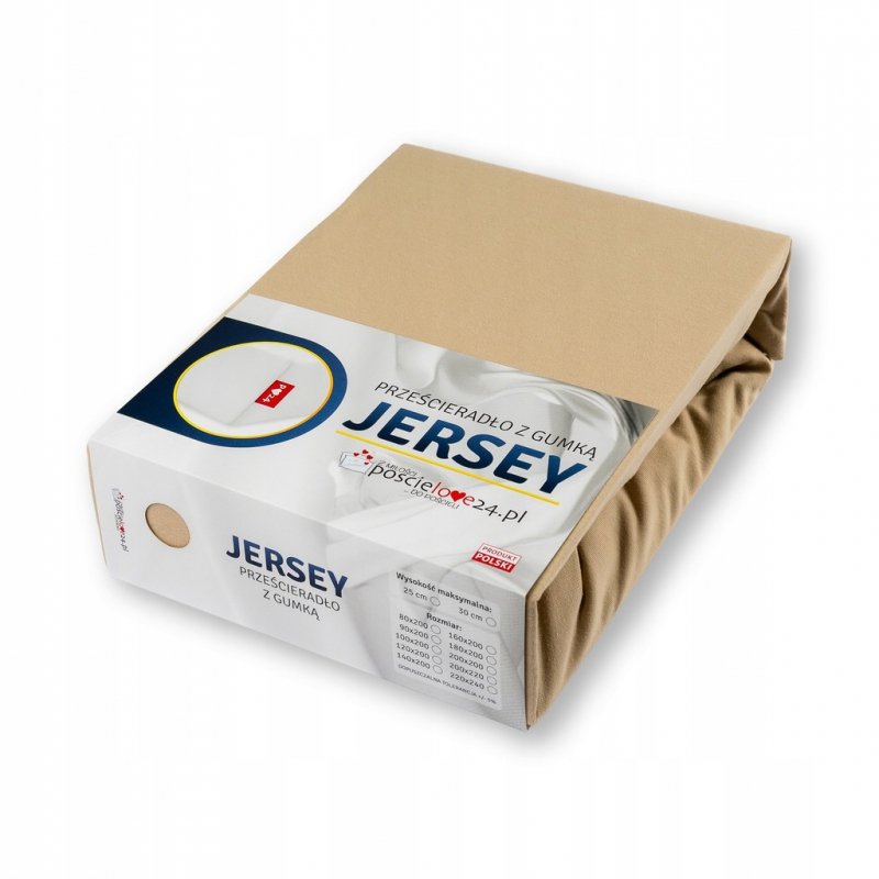 Prześcieradło Jersey z Gumką 220x240 Gruba Bawełna Czesana Bok 30 cm beżowy
