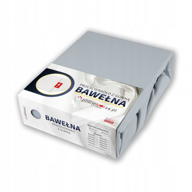 Prześcieradło 200x200 z Gumką GRUBA Bawełna Premium Bok 30 cm Popielaty