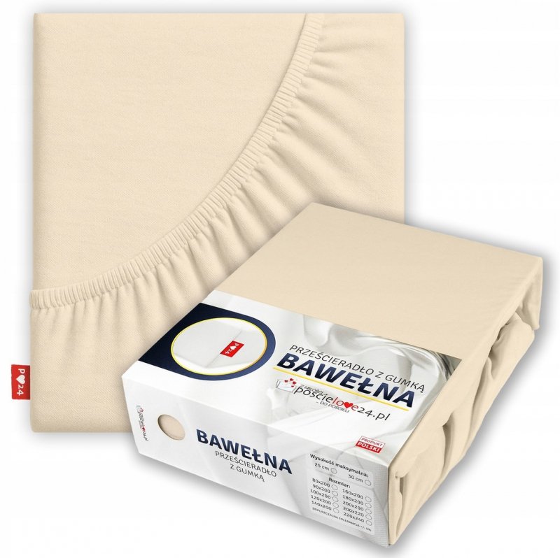Prześcieradło 160x200 z Gumką GRUBA Bawełna Premium Bok 30 cm Kość słoniowa