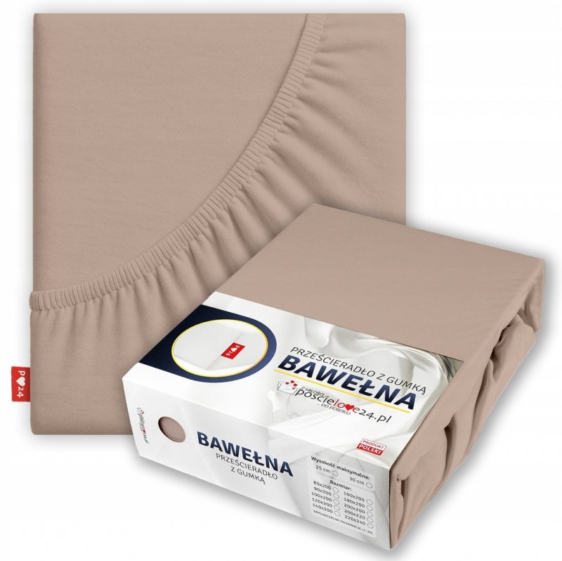 Prześcieradło 220x240 z Gumką GRUBA Bawełna Premium Bok 30 cm Cafe