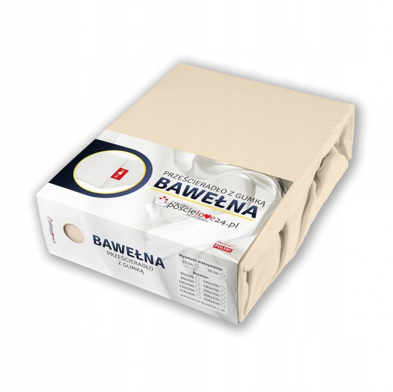 Prześcieradło 80x200 z Gumką GRUBA Bawełna Premium Bok 30 cm Kość słoniowa