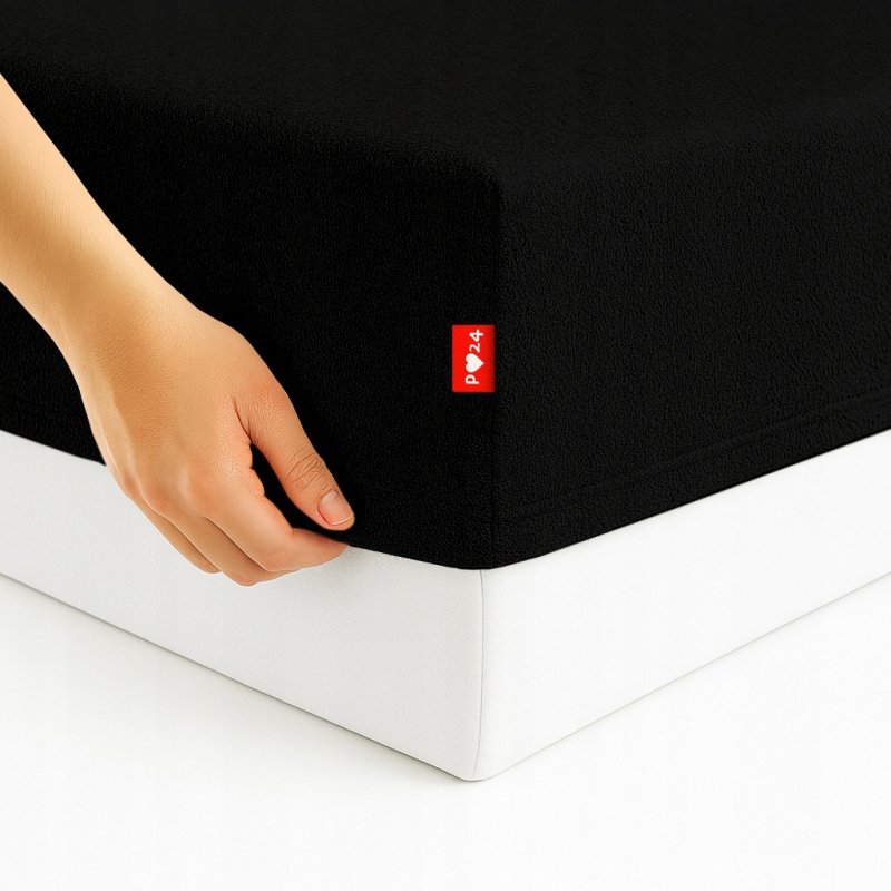 Prześcieradło Frotte z Gumką 200X200 Gruba Bawełna 200g Bok 30 cm czarny