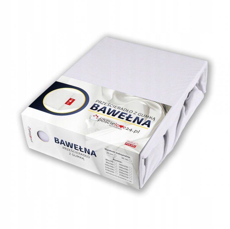 Prześcieradło 140x200 z Gumką GRUBA Bawełna Premium Bok 30 cm Biały