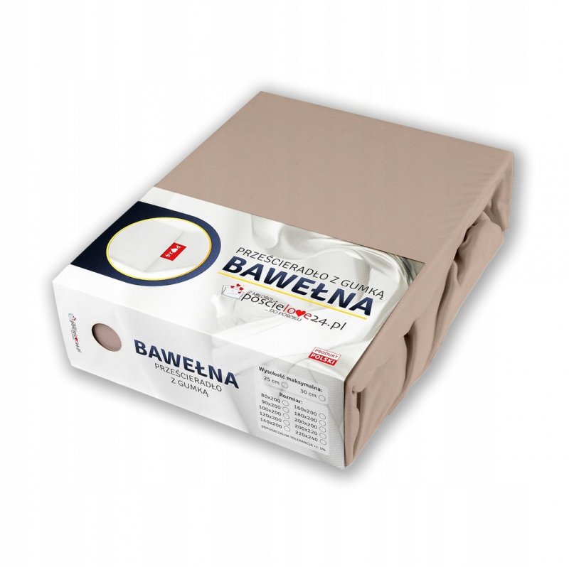 Prześcieradło 200x220 z Gumką GRUBA Bawełna Premium Bok 30 cm Cafe