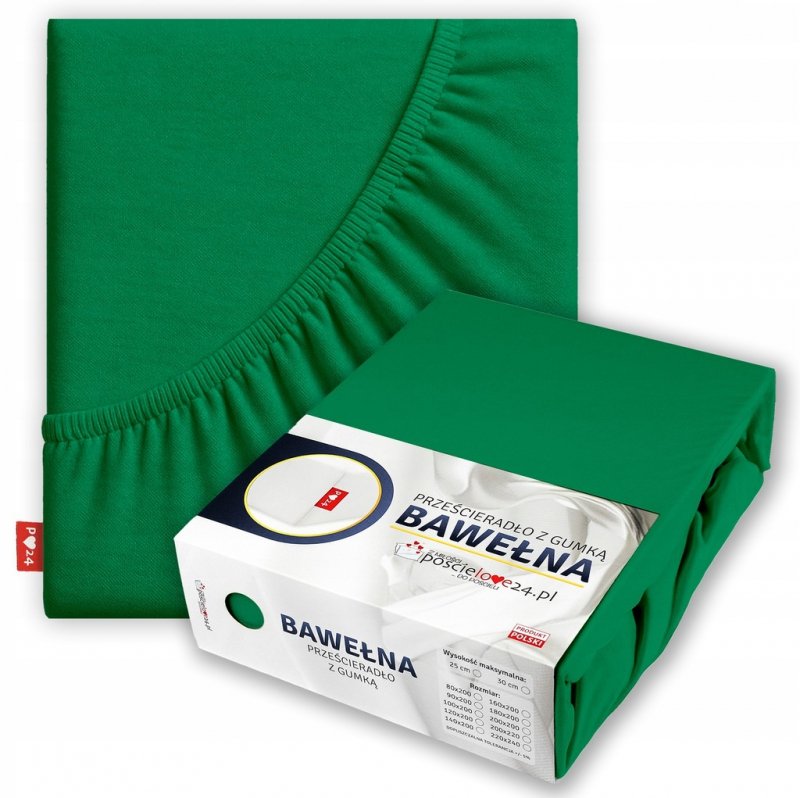 Prześcieradło 140x200 z Gumką GRUBA Bawełna Premium Bok 30 Butelkowa zieleń
