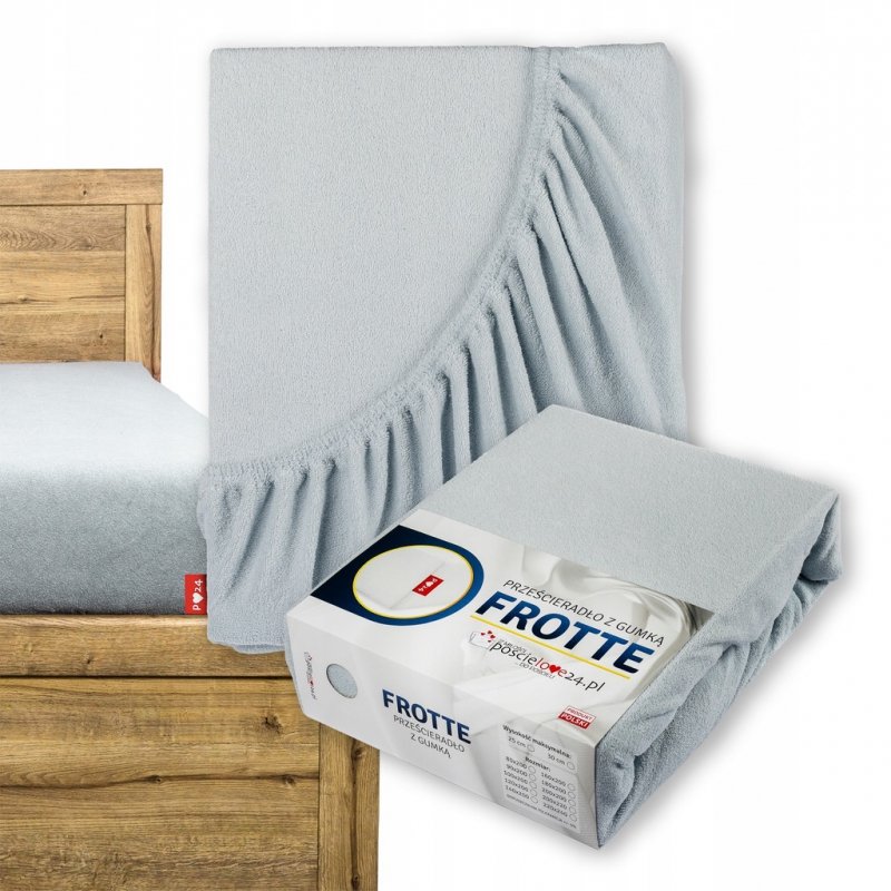Prześcieradło Frotte z Gumką 220X240 Gruba Bawełna 200g Bok 30 cm popielaty