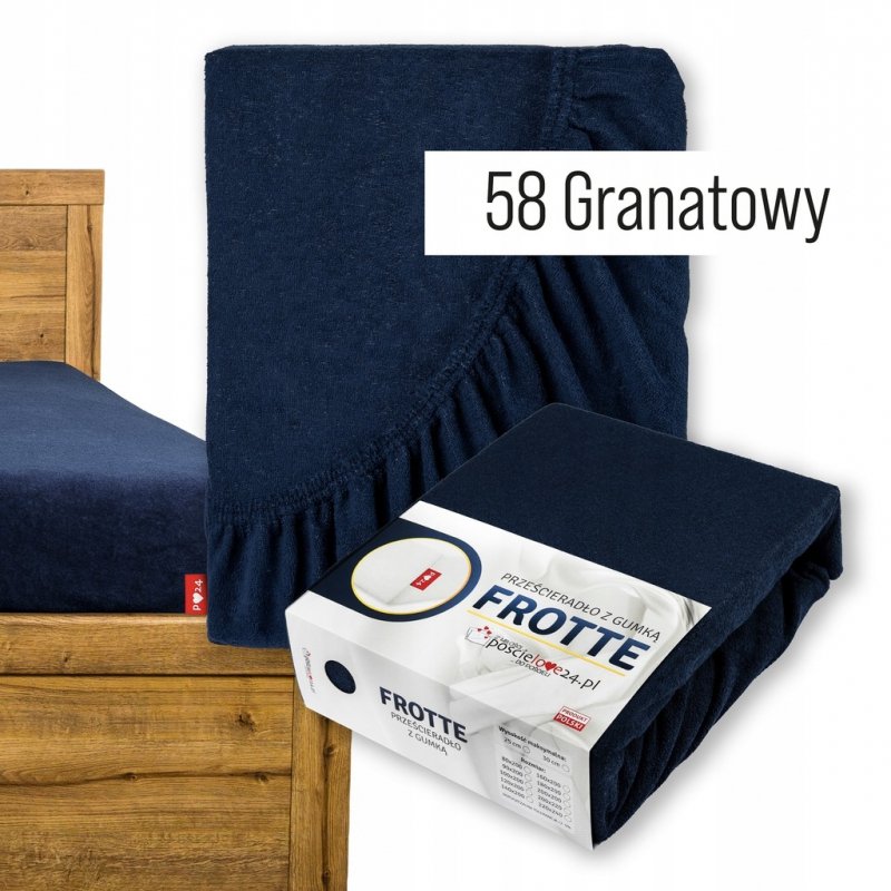 Prześcieradło Frotte z Gumką 120X200 Gruba Bawełna 200g Bok 30 cm granatowy