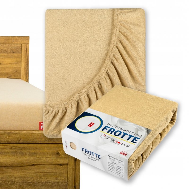 Prześcieradło FROTTE z Gumką 120x200 Gruba Bawełna 200g Bok 30 cm beżowy