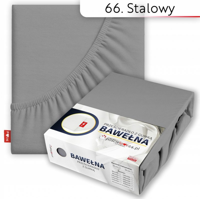 Prześcieradło 90x200 z Gumką GRUBA Bawełna Premium Bok 30 cm Stalowy