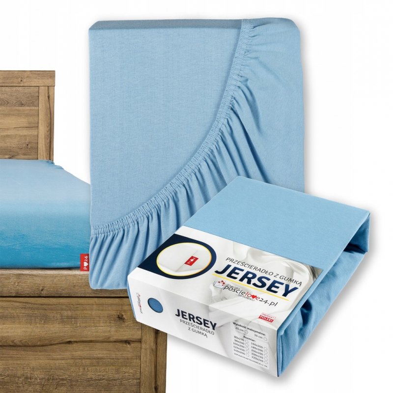 Prześcieradło Jersey z Gumką 80x200 Gruba Polska Bawełna Bok 30 cm błękitny