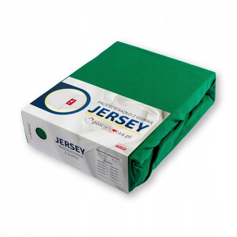 Prześcieradło Jersey z Gumką 200x220 Bawełna Bok 30 cm butelkowa zieleń