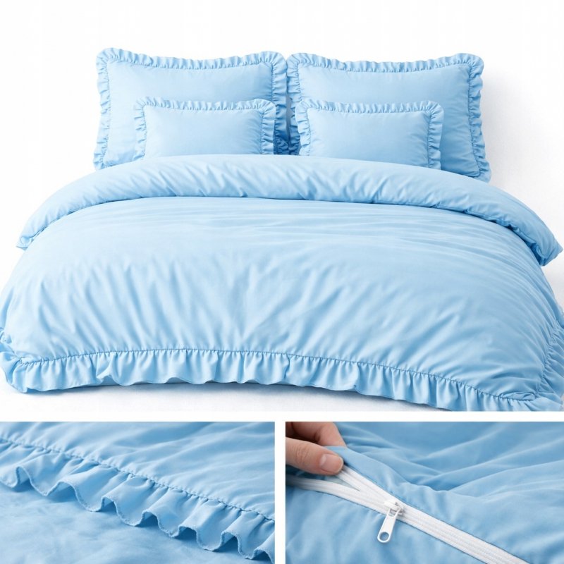 POŚCIEL 160x200 Z FALBANĄ KOMPLET 3 CZĘŚCIOWY MIKROFIBRA KOLOR BŁĘKIT