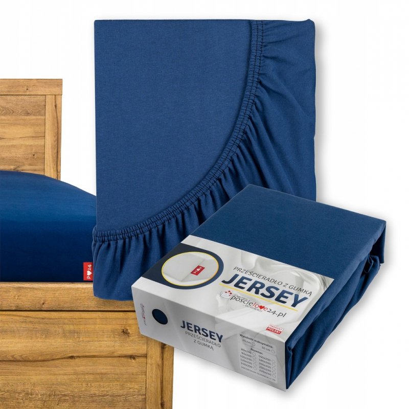 Prześcieradło Jersey z Gumką 160x200 Gruba Bawełna Bok 30 cm granatowy