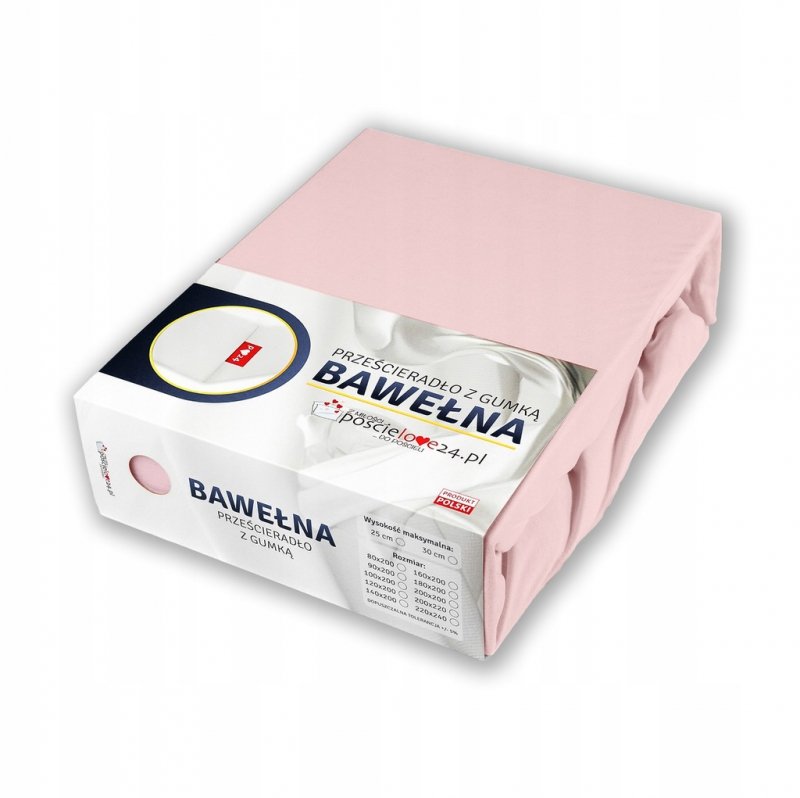 Prześcieradło 140x200 z Gumką GRUBA Bawełna Premium Bok 30 cm Pudrowy róż