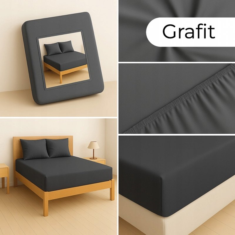 PRZEŚCIERADŁO Z GUMKĄ 200x220 GRAFIT MATERAC ZAKŁADKA DO 25 CM