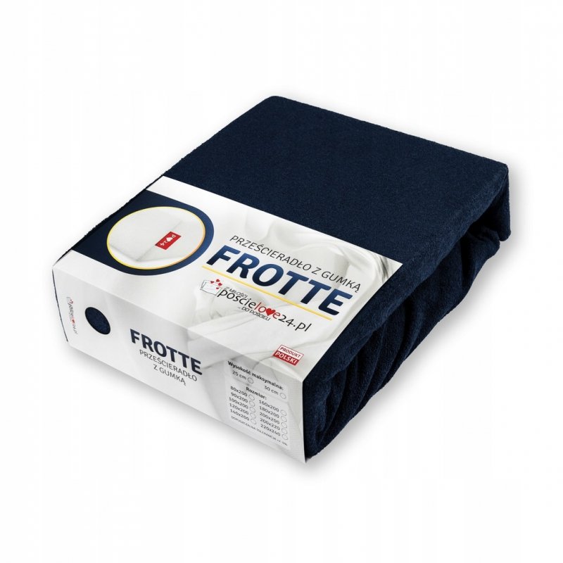 Prześcieradło Frotte z Gumką 90x200 Gruba Bawełna 200g Bok 30 cm granatowy