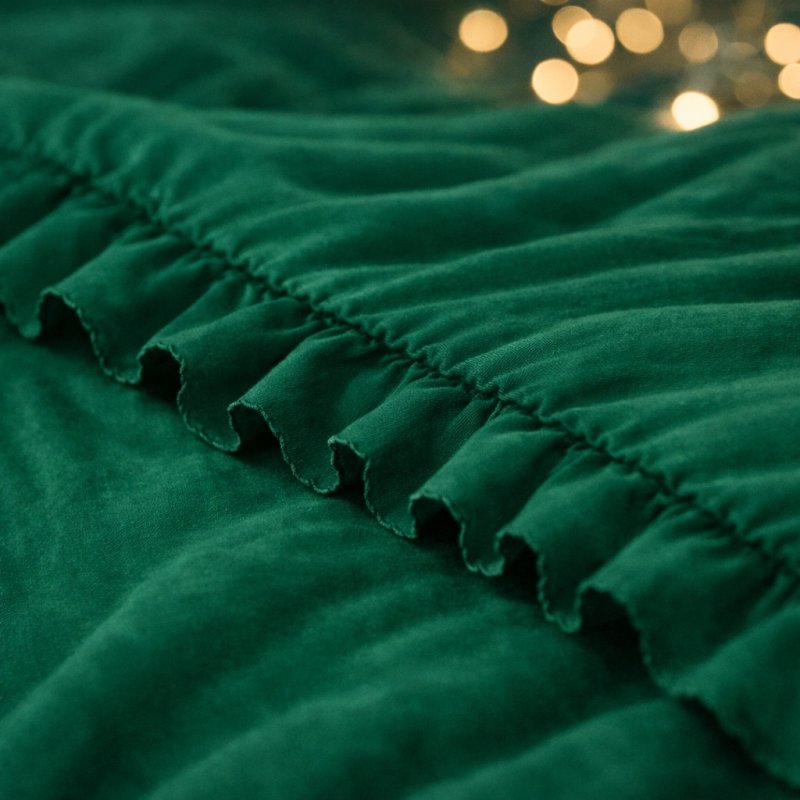 POŚCIEL 160x200 Z FALBANĄ ZIELEŃ KOMPLET 3 CZĘŚCIOWY KOLOR BUTELKOWA