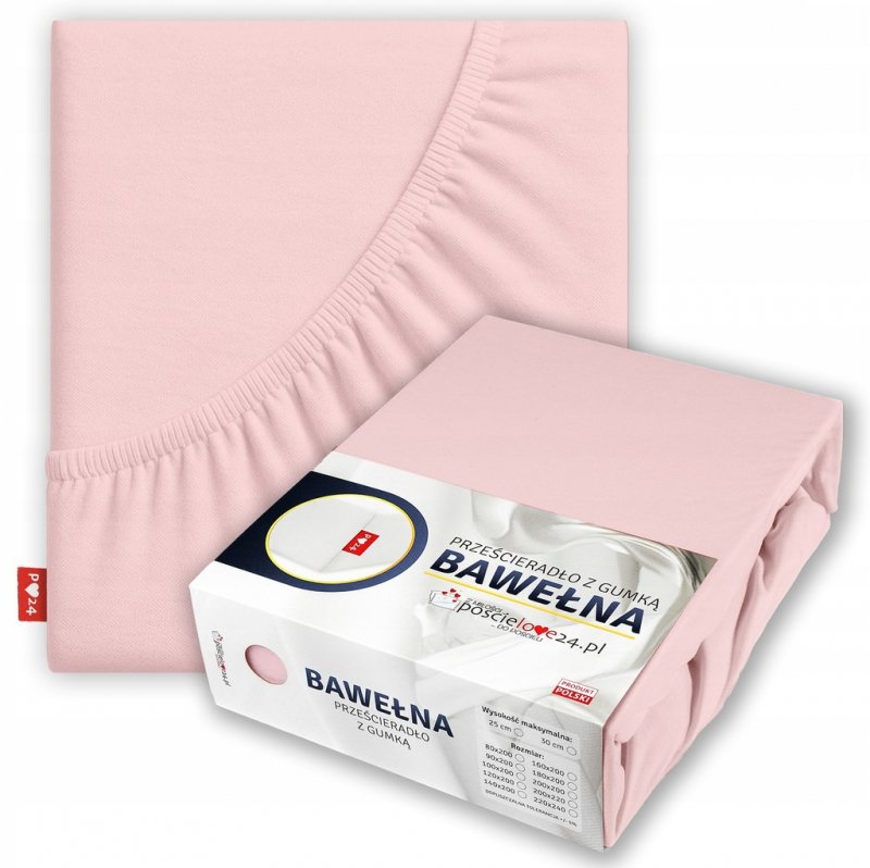 Prześcieradło 100x200 z Gumką GRUBA Bawełna Premium Bok 30 cm Pudrowy róż