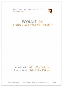Szablon formatu A6 - netto / brutto. 105 x 148 mm. Plik pdf do pobrania.