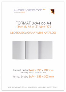 ulotka 3A4 składana do A4, druk pełnokolorowy obustronny 4+4, na papierze kredowym, 250 g, 25 sztuk