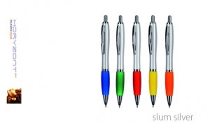 długopis SLUM SILVER z nadrukiem, 100 sztuk Pantone z palety do wyboru 1+0