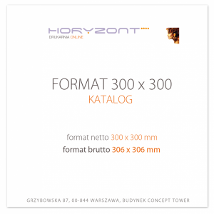 katalog klejony PUR 300x300 mm, okładka - kreda 250 g + środki 130 g, 60+4 str . okładka foliowana 1+0, 400 sztuk