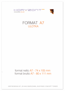 ulotka A7, druk pełnokolorowy obustronny 4+4, na papierze kredowym 130 g,  250 sztuk 
