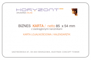 wizytówki zaokrąglone narożniki 85 x 54 mm lub 90 x 50 mm, druk obustronny, kreda 450 g - 2000 sztuk