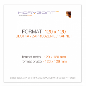 ulotka 120 x 120 mm, druk pełnokolorowy obustronny 4+4, na papierze offsetowym 90 g, 10 sztuk