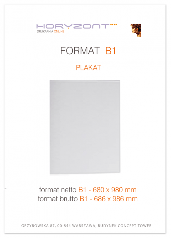 plakat B1 foliowany błysk, bez listew, druk pełnokolorowy jednostronny 4+0, na papierze kredowym 250 g, 40 sztuk