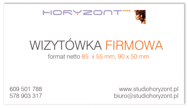 wizytówki foliowane błysk, druk dwustronny pełnokolorowy 4+4, papier kredowy 350 g mat, 100 sztuk