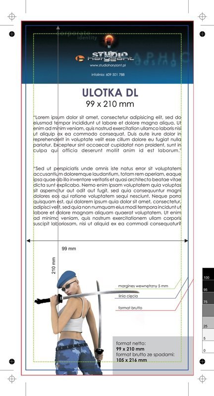 ulotka DL, druk pełnokolorowy obustronny 4+4, na papierze kredowym, 250 g, 200 sztuk
