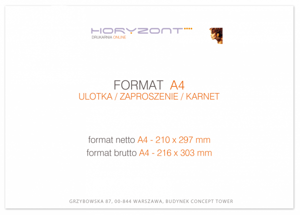 ulotka A4, druk pełnokolorowy obustronny 4+4, na papierze kredowym, 170 g, 2500 sztuk