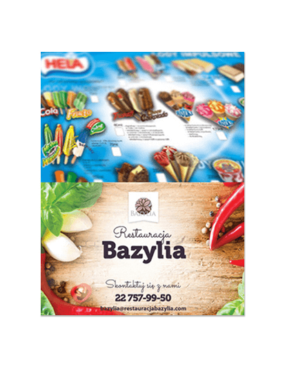 ulotka 2xDL składana do DL, druk pełnokolorowy obustronny 4+4, na papierze kredowym, 130 g, 450 sztuk 