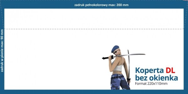 Koperty DL (220 x 110 mm), Druk jednostronny kolorowy 4+0, (zadruk ramka 203 x 91 mm), Offset 80 g - 3000 szt.