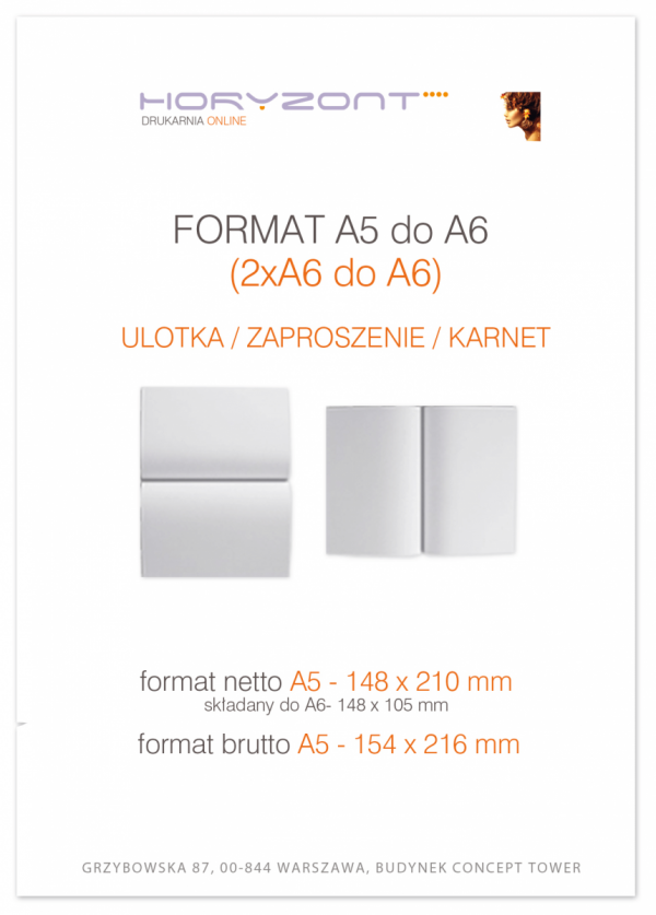 ulotka A5 składana do A6, druk pełnokolorowy obustronny 4+4, na papierze kredowym, 130 g, 2000 sztuk 