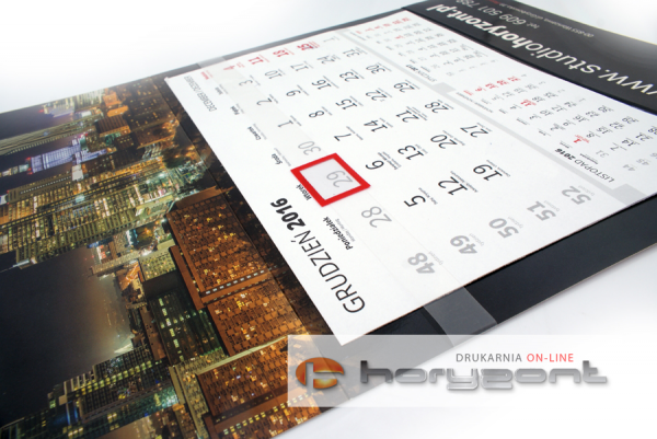Kalendarz jednodzielny Eko Sky, płaski, druk jednostronny kolorowy (4+0), Folia błysk jednostronnie, Podkład - Karton 300 g, okienko czerwone - 5 sztuk