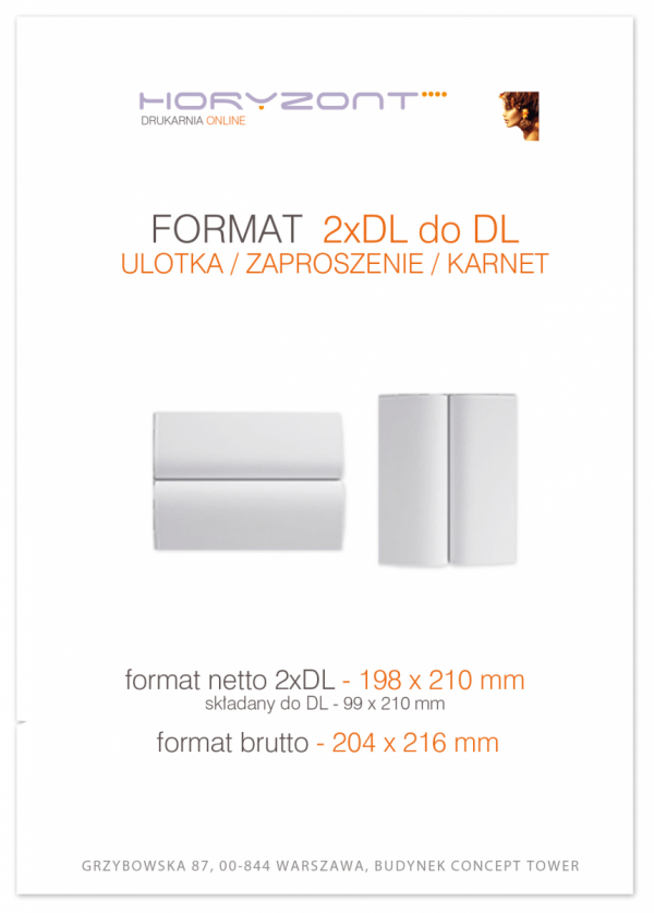 ulotka 2xDL składana do DL, druk pełnokolorowy obustronny 4+4, na papierze kredowym, 130 g, tryb ekspres 100 sztuk