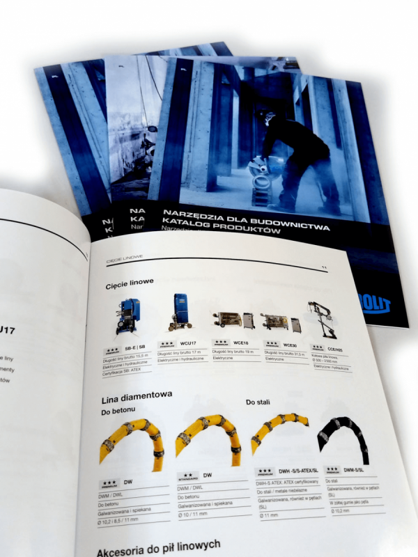 katalog A5, druk pełnokolorowy obustronny 4+4, na papierze kredowym, kreda 130 g, 8 str., 70 sztuk