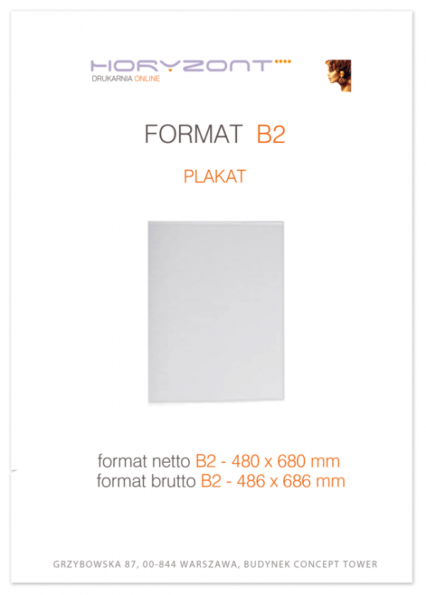 plakat B2, ekspres, druk pełnokolorowy jednostronny 4+0, na papierze kredowym, 170 g, 500 sztuk