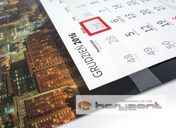 Kalendarz jednodzielny Eko Sky, płaski, druk jednostronny kolorowy (4+0), Folia błysk jednostronnie, Podkład - Karton 300 g, okienko czerwone - 10 sztuk