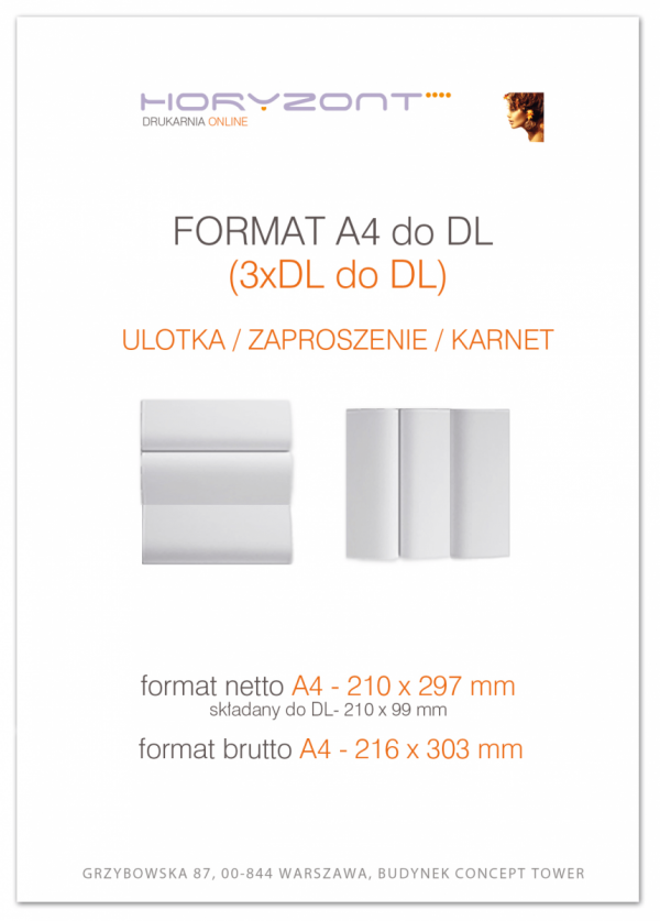 ulotka A4 składana do DL-Z/C, druk pełnokolorowy obustronny 4+4, na papierze kredowym, 130 g, 450 sztuk 